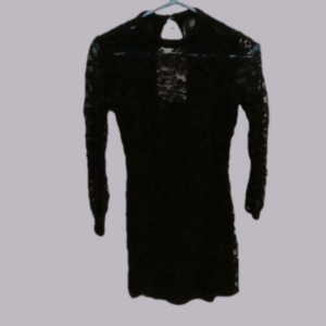 (116) Fire Los Angeles size M, black form fitting romantic lace mini goth dress,